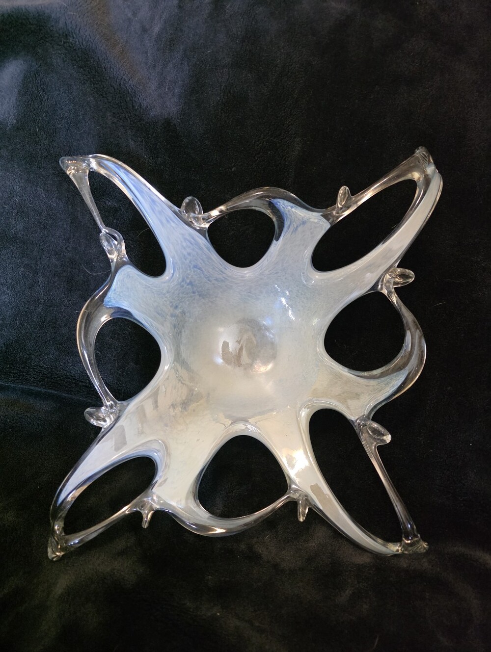 Handmade Glass Murano Style Swirl Green Blue Bowl Starfish/Snowflake Bowl Center